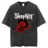 Camiseta Lavada de Dibujos Animados Anime Y2K Camiseta con Gráfico de Calavera Hip-Hop Americano Estampado de Gato Colocada en Estilo Retro Europeo