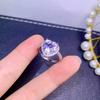Zircón púrpura claro de alta gama, celebridad de internet, en vivo, superventas, nuevo, imitación amatista natural, anillo de apertura de amor con diamantes completos para mujer