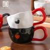 Taza de Cerámica con Forma de Corazón Blanca y Negra Roja Taza Doméstica Regalo de Amor para Pareja Oficina Taza Simple para Agua Taza de Café