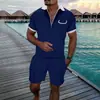Conjunto de Polo con Cremallera de Moda Europea, Americana y Asiática Transfronterizo para Hombre, Polo Casual Estampado en 3D, Pantalones Cortos Casuales