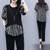 Traje de Verano Talla Grande Chica Gordita Suelto Moda Femenina de Gama Alta de Manga Corta Pantalones Traje de Dos Piezas Estilo Pequeño Chanel