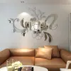 Pegatina de Pared Espejo con Enredadera de Flor de Hibisco Pintura Acrílica Autoadhesiva 3D para Decoración de Pared de Sala de Estar, Comedor, Entrada, Baño