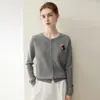 Elegante y hermoso suéter 100% cachemir puro para mujer, cuello redondo, cárdigan con bordado de poni, abrigo tejido estilo casual