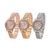 Atacado de Comércio Exterior Transfronteiriço Relógio Feminino de Quartzo Dourado Rosa Totalmente Cravejado com Diamantes com um Toque de Nicho e Design Cravejado de Diamantes