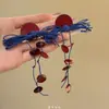 Feng Chi Luan Lan ~ Brincos de Franja Contrastantes Vermelho e Azul Chinoiserie Novo Retrô para Mulheres, Brincos e Brincos Elegantes de Nicho de Alta Qualidade