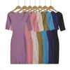 Vestido SY2046-26 Otoño chic de manga corta con escote cuadrado bajo, silueta ajustada y falda corta, diseñado para llevar en capas