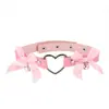 Estilo Chica Dulce y Fresca Collar de Amor Lazo de Cuero Cadena de Cuello con Campana Gargantilla Estilo Europeo y Americano