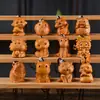 Boj Doce Signos del Zodíaco Piezas de Mango Rata Buey Tigre Conejo Dragón Serpiente Caballo Oveja Mono Gallo Dibujos Animados Madera Maciza Pequeños Adornos Artesanías