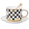 Xícara de Café e Pires de Cerâmica Xadrez Vintage de Luxo Nórdico Alto Valor Estético ins Criativo Xícara de Café para Chá com Aroma de Leite