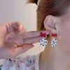Aretes de Flor Blanca Francesa Retro Onda Punto Aretes de Flor Pequeña Diseño Nicho Temperamento Suave Aretes Rojos Sentido Avanzado