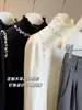 Suéter de Punto con Perlas y Cuello Semi-Alto Estilo Coreano para Mujer, Nueva Camisa Básica Ajustada de Manga Larga para Otoño e Invierno 2025