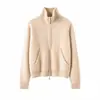 Elegante cárdigan de punto nuevo con cremallera para mujer, abrigo suéter de cuello alto para otoño e invierno, holgado, moderno, versátil, top sencillo
