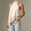 Producto Transfronterizo Más Vendido 2026 Primavera Nuevo Estilo Elegante Top Halter de Satén sin Mangas con Adorno de Encaje