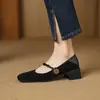 Zapatos de gamuza para mujer de caña baja, nuevos 2025, punta cuadrada, tacón grueso, tacón medio, códigos de talla 31-43, zapatos de comercio exterior transfronterizo