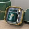 Caneca Criativa Folha Curta Caneca de Café para Casa Caneca de Chá Masculina e Feminina com Tampa e Colher Caneca para Casal Beber Água Fábrica de Origem