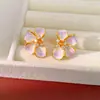 Pendientes de Pétalo con Goteo de Aceite de Circonita de Aguja Plateada, Accesorios Dulces y Frescos para Vacaciones, Pendientes de Moda con un Toque de Lujo Ligero y de Alta Gama