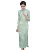 Princesa Jin Jin novo outono retrô verde fresco estilo fada para menina elegante crepe Jinhe cheongsam artístico