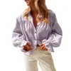 Transfronterizo europeo y americano 2026 nuevo modelo Xiyin comercio exterior ropa de mujer algodón lino cuello camisero manga de campana cuadros botón manga larga camisa