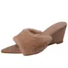Pantuflas de Gamuza Versátiles con Puntera Puntiaguda y Piel para Niñas, Adecuadas para Otoño e Invierno, Modernas y que Aumentan la Altura, Chanclas de Cuña con Estilo