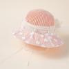 Sombrero de Paja con Encaje de Flor de Verano Sombrilla Sombrero Decorativo con Lazo y Perla para Niña Sombrero de Sol para Vacaciones