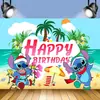 Tela de Fondo de Cumpleaños de Stitch Suministros de Decoración para Fiesta de Cumpleaños Diseño del Lugar Banner de Tela de Poliéster de Stitch