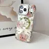 Aplicável à capa do telefone Apple 18 padrão floral incrustada com strass moldura da lente suporte da lente do iphone18promax capa magnética 17
