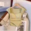 Camiseta de Manga Corta Estilo Chanel con Escote en la Clavícula para Mujer Verano 2024 Nuevo Estilo Spice Girl Top Corto Ajustado