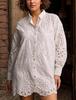 Camisa Feminina Plus Size 2024 Europeia e Americana Transfronteiriça Primavera e Verão Amazon Cor Sólida Gola Camisa Bordado Vazado Solto