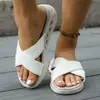 Sandalias Cruzadas de Suela Gruesa de Gran Tamaño Transfronterizas para Mujer Verano Nuevas de Suela Plana Tejido de Punto Cruzado Transpirable Sandalias Casuales de Suela Blanda