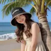 Sombrero de Protección Solar de Verano para Niños Sombrero de Pescador de Copa Vacía con Pegamento Negro de Ala Ancha Plegable Sombrero para el Sol para Montar al Aire Libre