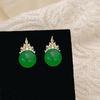 Pendientes de circonita con corona esmeralda, nuevos pendientes de moda china que combinan con todo, pendientes ligeros de lujo para mujer, accesorios Yiwu