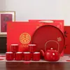 Set de Ceremonia de Té de Boda, Juego de Té Estilo Nuevo, Regalo Festivo de Compromiso para Novia Estilo Chino, Charola Roja, Tetera