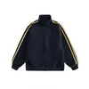 Chaqueta retro americana con cuello alto y tres rayas para hombre, chaqueta de otoño moderna holgada con doble cremallera, abrigo cárdigan para pareja