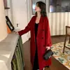 Casaco de Lã de Camelo Dupla Face 801 Casaco Feminino Longo Elegante de Lã Outono e Inverno Solto com Cadarço Estilo Coreano