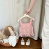 Colete de Tricô para Bebê Menina Primavera e Outono Estilo Coreano Doce para Crianças Saia Suspensório Moda para Bebês e Crianças Pequenas