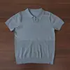 Estilo Old Money Camisa Polo de Punto de Seda Helada para Hombre Camisa de Verano Cuello Polo Hueco Manga Corta Camiseta de Manga Corta Pesada Estilo Americano Negro