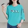E-commerce Transfronteiriço Comércio Exterior Estilo Mãe Mulheres de Meia-Idade Camiseta de Manga Três Quartos Solta Casual Versátil Camiseta Básica Top