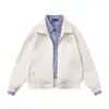 Jaqueta de Camurça com Xadrez Estilo Baseball Falsa de Duas Peças para Mulheres, Design de Primavera e Outono, Jaqueta Chic Preguiçosa Estilo Americano de Nicho