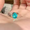 Anillo de Hoja de Aguamarina Transfronterizo de Amazon Moda Lujo Ligero Diseño de Nicho Simple Abierto Anillo Paraíba