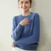 Baicai Rong 26 Outono/Inverno Cashmere Feminino Gola Redonda Ombro Raglã Cor Sólida Suéter Solto Afinando Malha Camada de Base Top