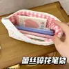 Bolsa de Lápices Estampada con Encaje Ins Simple y Fresca para Chicas Bolsa de Papelería Almacenamiento de Aspecto Elegante Estudiante Bolsa de Lápices de Gran Capacidad