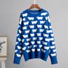 Suéter de Alpaca con Estampado y Cuello Redondo Otoño e Invierno Nuevo Suéter Pulóver Casual Holgado para Mujer