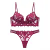 Nuevo conjunto de lencería sexy de encaje bordado estilo europeo y americano para mujer, ultrafino, minimiza los bustos grandes, sujetador anti-caída