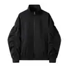 Chamarra tipo coach de estilo americano para hombre, cortavientos con cuello alto para primavera y otoño, color liso, retro, ropa de trabajo para exteriores, chamarra de aviador para hombre