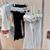 Leggings Novos para Meninas Primavera e Outono, Calças Flare de Renda Falsas Duas Peças Estilo Ballet Coreano para Crianças, Calças de Outono Estilosas para Meninas