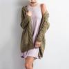 2026 Comercio Exterior Otoño e Invierno Amazon Prendas de Punto Estilo Europeo y Americano Color Sólido Holgado Talla Extra Bolsillo Doble Trenzado Cardigan