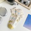 Calcetines para Mujer de Primavera y Verano con Borde de Oreja Calcetines Tipo Barco para Mujer de Verano Delgados de Caña Corta Calcetines para Mujer Calcetines de Malla Transpirables Calcetines de Algodón con Dibujos Animados