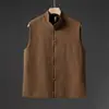 Colete Jacquard Geométrico Novo Outono/Inverno 2025 Botão de Cobre Estilo Chinês Masculino Gola Alta Sem Mangas Jaqueta Colete Terno Tang