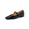 Sapatos Mary Jane muito artísticos de couro envernizado vermelho Coringa ovelha 2025 primavera bico quadrado couro salto baixo grosso feminino 41 tamanho grande