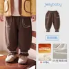 Calça de Moletom Jerry para Bebês Meninas 2026 Outono Calça Jogger Grossa Infantil Calças com Forro de Lã para Meninas Pequenas e Bebês Roupa de Outono
